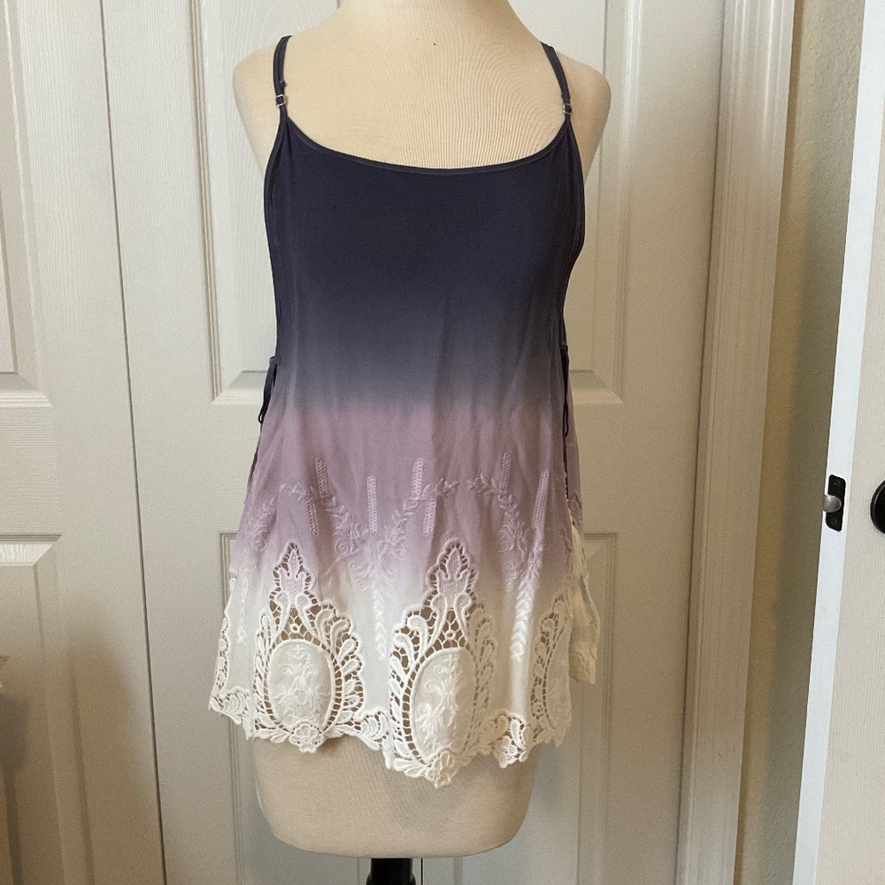 Young Fabulous and Broke Purple Ombre Embroidered Top Coverup Sz S